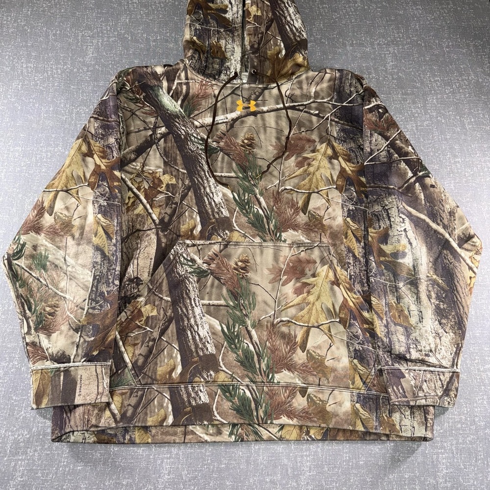 Under Armour Hoodie Mens XL Brown Realtree Camo Logo Fleece Pullover Hunting